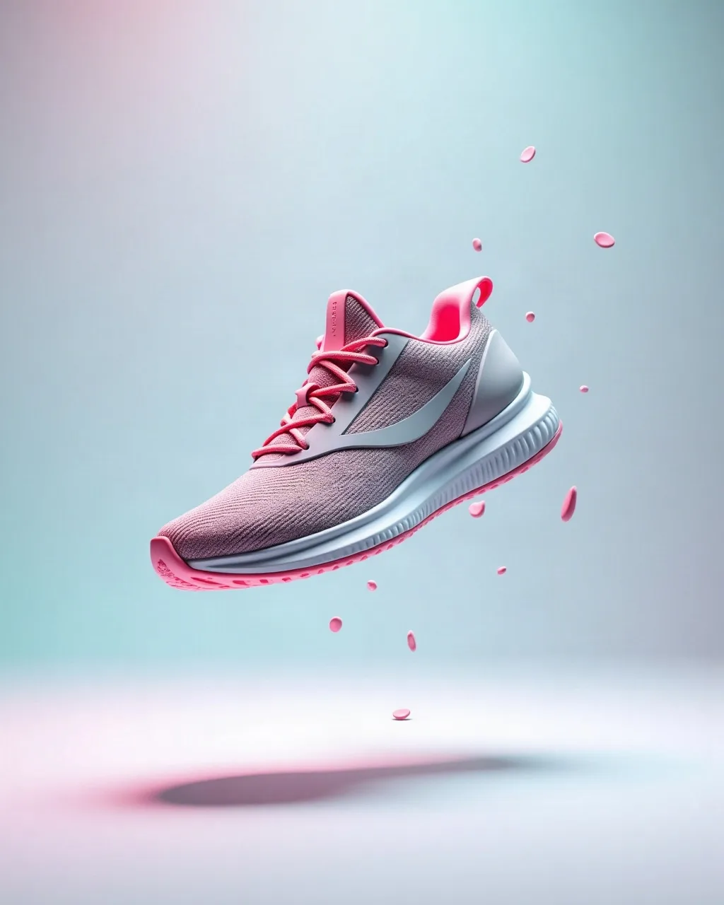 Finished sneaker ad creative floating on a pastel background