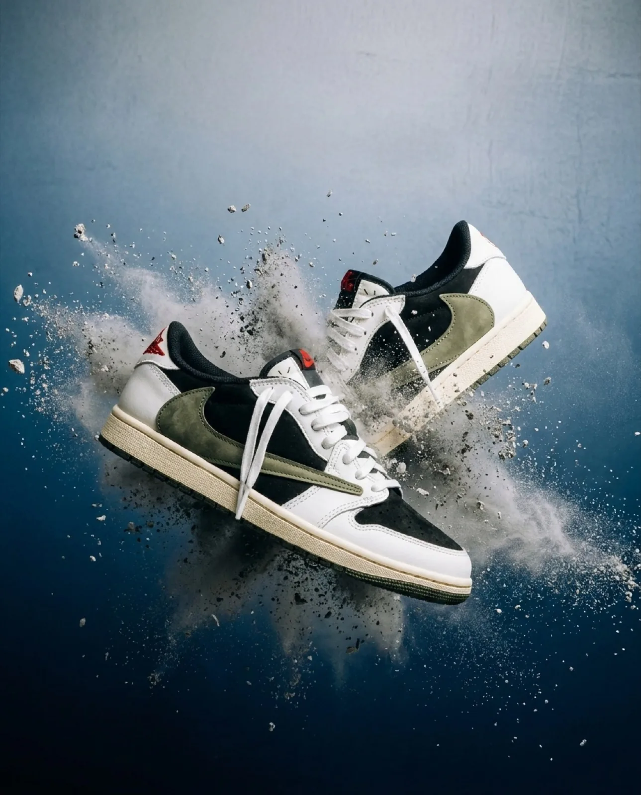 Sneakers shot on a solid blue gradient background for a Meta feed ad